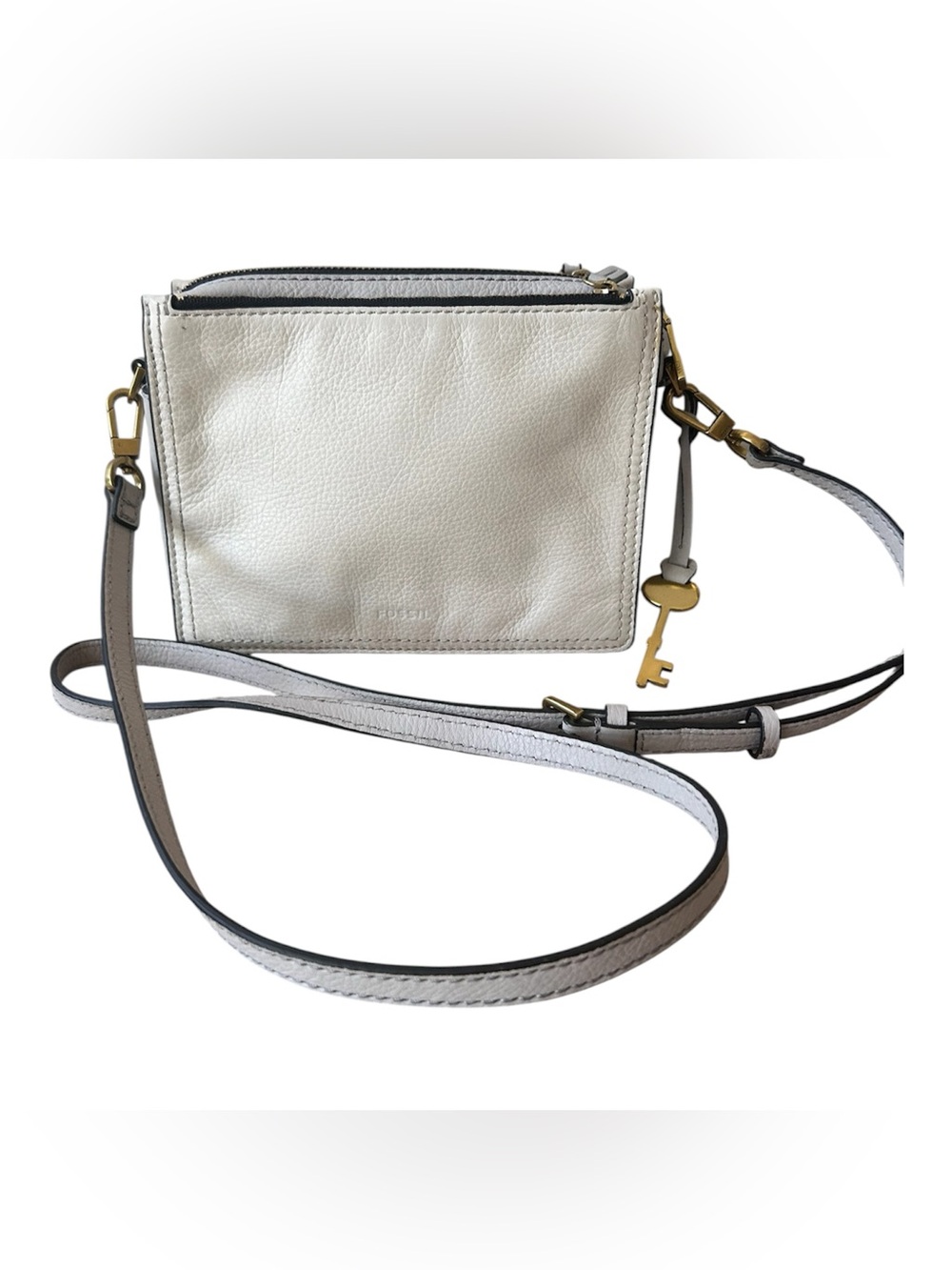 Vintage Fossil Crossbody Leather Purse in Off White and Gray